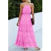 imagePRETTYGARDEN Sundress for Women 2025 Summer Spaghetti Strap Sleeveless High Waist Beach Long Maxi DressesRose Pink