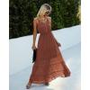 imagePRETTYGARDEN Sundress for Women 2025 Summer Spaghetti Strap Sleeveless High Waist Beach Long Maxi DressesRust Red