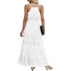 imagePRETTYGARDEN Sundress for Women 2025 Summer Spaghetti Strap Sleeveless High Waist Beach Long Maxi DressesWhite