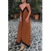 imagePRETTYGARDEN Womens 2025 Summer Maxi Dress Sleeveless V Neck Spaghetti Strap Flowy Elegant Holiday Party DressesBrown