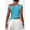 imagePRETTYGARDEN Womens 2025 Summer Off The Shoulder Crop Tops Sleeveless One Shoulder Ruched Asymmetrical Y2K Going Out Tank TopAqua Blue