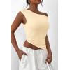 imagePRETTYGARDEN Womens 2025 Summer Off The Shoulder Crop Tops Sleeveless One Shoulder Ruched Asymmetrical Y2K Going Out Tank TopBeige Yellow