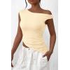 imagePRETTYGARDEN Womens 2025 Summer Off The Shoulder Crop Tops Sleeveless One Shoulder Ruched Asymmetrical Y2K Going Out Tank TopBeige Yellow