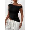 imagePRETTYGARDEN Womens 2025 Summer Off The Shoulder Crop Tops Sleeveless One Shoulder Ruched Asymmetrical Y2K Going Out Tank TopBlack