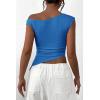 imagePRETTYGARDEN Womens 2025 Summer Off The Shoulder Crop Tops Sleeveless One Shoulder Ruched Asymmetrical Y2K Going Out Tank TopBlue