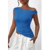 imagePRETTYGARDEN Womens 2025 Summer Off The Shoulder Crop Tops Sleeveless One Shoulder Ruched Asymmetrical Y2K Going Out Tank TopBlue