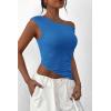 imagePRETTYGARDEN Womens 2025 Summer Off The Shoulder Crop Tops Sleeveless One Shoulder Ruched Asymmetrical Y2K Going Out Tank TopBlue