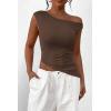 imagePRETTYGARDEN Womens 2025 Summer Off The Shoulder Crop Tops Sleeveless One Shoulder Ruched Asymmetrical Y2K Going Out Tank TopCoffee