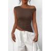 imagePRETTYGARDEN Womens 2025 Summer Off The Shoulder Crop Tops Sleeveless One Shoulder Ruched Asymmetrical Y2K Going Out Tank TopCoffee