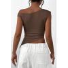 imagePRETTYGARDEN Womens 2025 Summer Off The Shoulder Crop Tops Sleeveless One Shoulder Ruched Asymmetrical Y2K Going Out Tank TopCoffee