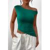 imagePRETTYGARDEN Womens 2025 Summer Off The Shoulder Crop Tops Sleeveless One Shoulder Ruched Asymmetrical Y2K Going Out Tank TopDark Green