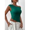 imagePRETTYGARDEN Womens 2025 Summer Off The Shoulder Crop Tops Sleeveless One Shoulder Ruched Asymmetrical Y2K Going Out Tank TopDark Green