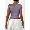 imagePRETTYGARDEN Womens 2025 Summer Off The Shoulder Crop Tops Sleeveless One Shoulder Ruched Asymmetrical Y2K Going Out Tank TopDusty Violet