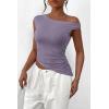 imagePRETTYGARDEN Womens 2025 Summer Off The Shoulder Crop Tops Sleeveless One Shoulder Ruched Asymmetrical Y2K Going Out Tank TopDusty Violet
