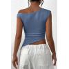 imagePRETTYGARDEN Womens 2025 Summer Off The Shoulder Crop Tops Sleeveless One Shoulder Ruched Asymmetrical Y2K Going Out Tank TopGrey Blue