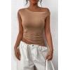 imagePRETTYGARDEN Womens 2025 Summer Off The Shoulder Crop Tops Sleeveless One Shoulder Ruched Asymmetrical Y2K Going Out Tank TopKhaki