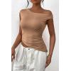 imagePRETTYGARDEN Womens 2025 Summer Off The Shoulder Crop Tops Sleeveless One Shoulder Ruched Asymmetrical Y2K Going Out Tank TopKhaki
