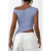 imagePRETTYGARDEN Womens 2025 Summer Off The Shoulder Crop Tops Sleeveless One Shoulder Ruched Asymmetrical Y2K Going Out Tank TopLight Blue