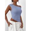 imagePRETTYGARDEN Womens 2025 Summer Off The Shoulder Crop Tops Sleeveless One Shoulder Ruched Asymmetrical Y2K Going Out Tank TopLight Blue