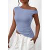 imagePRETTYGARDEN Womens 2025 Summer Off The Shoulder Crop Tops Sleeveless One Shoulder Ruched Asymmetrical Y2K Going Out Tank TopLight Blue