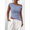 imagePRETTYGARDEN Womens 2025 Summer Off The Shoulder Crop Tops Sleeveless One Shoulder Ruched Asymmetrical Y2K Going Out Tank TopLight Blue