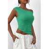 imagePRETTYGARDEN Womens 2025 Summer Off The Shoulder Crop Tops Sleeveless One Shoulder Ruched Asymmetrical Y2K Going Out Tank TopLight Green