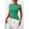 imagePRETTYGARDEN Womens 2025 Summer Off The Shoulder Crop Tops Sleeveless One Shoulder Ruched Asymmetrical Y2K Going Out Tank TopLight Green