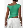 imagePRETTYGARDEN Womens 2025 Summer Off The Shoulder Crop Tops Sleeveless One Shoulder Ruched Asymmetrical Y2K Going Out Tank TopLight Green