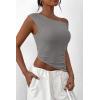 imagePRETTYGARDEN Womens 2025 Summer Off The Shoulder Crop Tops Sleeveless One Shoulder Ruched Asymmetrical Y2K Going Out Tank TopLight Grey