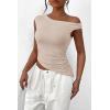 imagePRETTYGARDEN Womens 2025 Summer Off The Shoulder Crop Tops Sleeveless One Shoulder Ruched Asymmetrical Y2K Going Out Tank TopLight Khaki