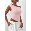 imagePRETTYGARDEN Womens 2025 Summer Off The Shoulder Crop Tops Sleeveless One Shoulder Ruched Asymmetrical Y2K Going Out Tank TopLight Pink