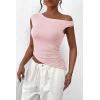 imagePRETTYGARDEN Womens 2025 Summer Off The Shoulder Crop Tops Sleeveless One Shoulder Ruched Asymmetrical Y2K Going Out Tank TopLight Pink