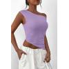 imagePRETTYGARDEN Womens 2025 Summer Off The Shoulder Crop Tops Sleeveless One Shoulder Ruched Asymmetrical Y2K Going Out Tank TopLight Purple