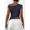imagePRETTYGARDEN Womens 2025 Summer Off The Shoulder Crop Tops Sleeveless One Shoulder Ruched Asymmetrical Y2K Going Out Tank TopNavy