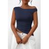 imagePRETTYGARDEN Womens 2025 Summer Off The Shoulder Crop Tops Sleeveless One Shoulder Ruched Asymmetrical Y2K Going Out Tank TopNavy