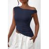 imagePRETTYGARDEN Womens 2025 Summer Off The Shoulder Crop Tops Sleeveless One Shoulder Ruched Asymmetrical Y2K Going Out Tank TopNavy