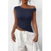 imagePRETTYGARDEN Womens 2025 Summer Off The Shoulder Crop Tops Sleeveless One Shoulder Ruched Asymmetrical Y2K Going Out Tank TopNavy