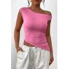 imagePRETTYGARDEN Womens 2025 Summer Off The Shoulder Crop Tops Sleeveless One Shoulder Ruched Asymmetrical Y2K Going Out Tank TopPink