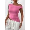 imagePRETTYGARDEN Womens 2025 Summer Off The Shoulder Crop Tops Sleeveless One Shoulder Ruched Asymmetrical Y2K Going Out Tank TopPink