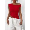 imagePRETTYGARDEN Womens 2025 Summer Off The Shoulder Crop Tops Sleeveless One Shoulder Ruched Asymmetrical Y2K Going Out Tank TopRed