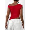 imagePRETTYGARDEN Womens 2025 Summer Off The Shoulder Crop Tops Sleeveless One Shoulder Ruched Asymmetrical Y2K Going Out Tank TopRed