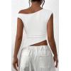 imagePRETTYGARDEN Womens 2025 Summer Off The Shoulder Crop Tops Sleeveless One Shoulder Ruched Asymmetrical Y2K Going Out Tank TopWhite