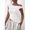 imagePRETTYGARDEN Womens 2025 Summer Off The Shoulder Crop Tops Sleeveless One Shoulder Ruched Asymmetrical Y2K Going Out Tank TopWhite