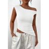 imagePRETTYGARDEN Womens 2025 Summer Off The Shoulder Crop Tops Sleeveless One Shoulder Ruched Asymmetrical Y2K Going Out Tank TopWhite