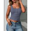 imagePRETTYGARDEN Womens 2025 Summer Tank Tops Ribbed Knit Slim Fit Sleeveless Henley Shirts Casual Basic Button Up BlouseBlue Grey