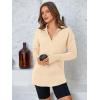 imagePRETTYGARDEN Womens Long Sleeve Quarter Zip Pullover Sweater Casual Loose V Neck Collared Ribbed Knit Jumper Tops Thumb HoleApricot