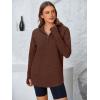 imagePRETTYGARDEN Womens Long Sleeve Quarter Zip Pullover Sweater Casual Loose V Neck Collared Ribbed Knit Jumper Tops Thumb HoleBrown