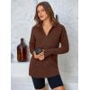 imagePRETTYGARDEN Womens Long Sleeve Quarter Zip Pullover Sweater Casual Loose V Neck Collared Ribbed Knit Jumper Tops Thumb HoleBrown