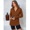 imagePRETTYGARDEN Womens Long Sleeve Quarter Zip Pullover Sweater Casual Loose V Neck Collared Ribbed Knit Jumper Tops Thumb HoleCaramel