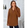 imagePRETTYGARDEN Womens Long Sleeve Quarter Zip Pullover Sweater Casual Loose V Neck Collared Ribbed Knit Jumper Tops Thumb HoleCaramel